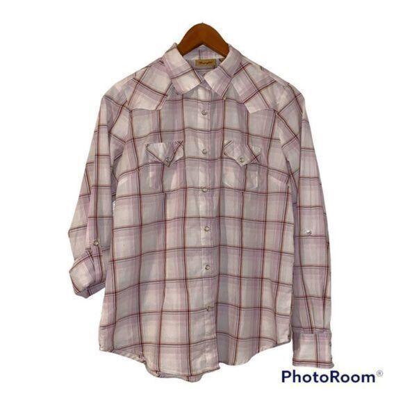 WRANGLER Plaid Pearl Snap Collared button Down Shirt - Picture 3 of 10